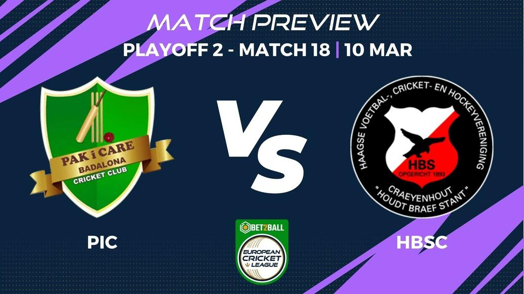 PIC vs HBSC Preview | Group E – Playoff 2, Match 18 – Bet2Ball European Cricket League