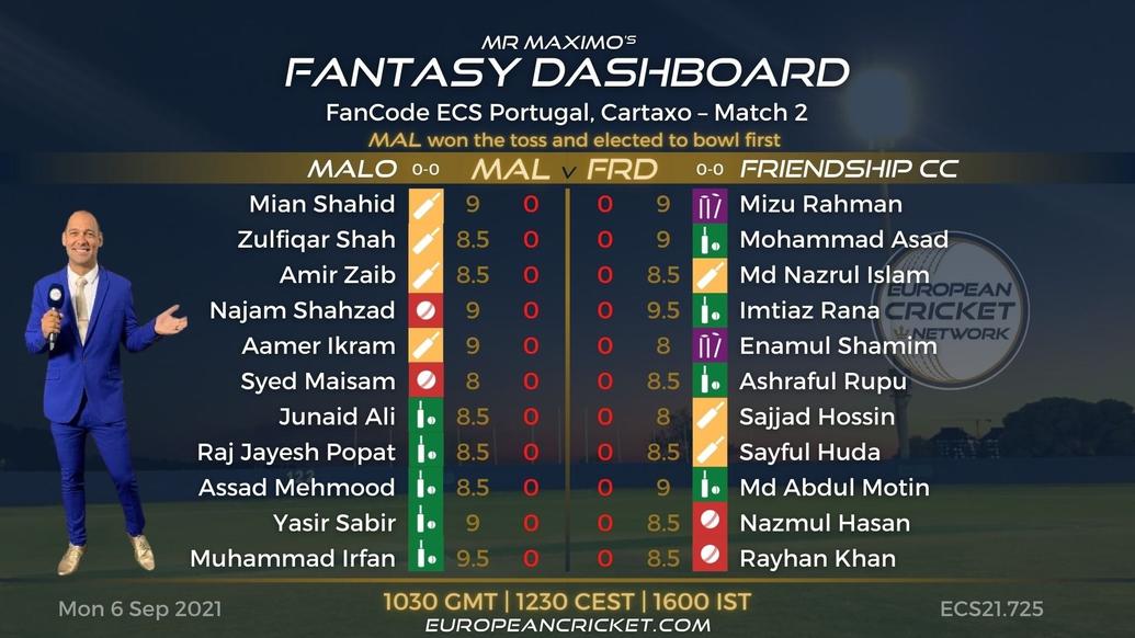 FANTASY Dashboard - Match 2 - FanCode ECS Portugal Cartaxo - T10 CRICKET LIVE