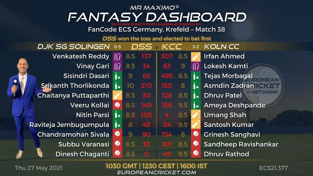 FANTASY Dashboard Match 38 - FanCode ECS Germany Krefeld