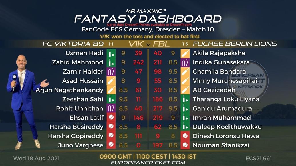 FANTASY Dashboard - Match 10 - FanCode ECS Germany Dresden - T10 CRICKET Live