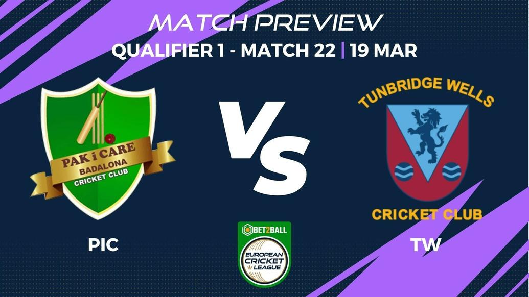 PIC vs TW Preview | Championship Week – Qualifier 1, Match 22 – Bet2Ball European Cricket League