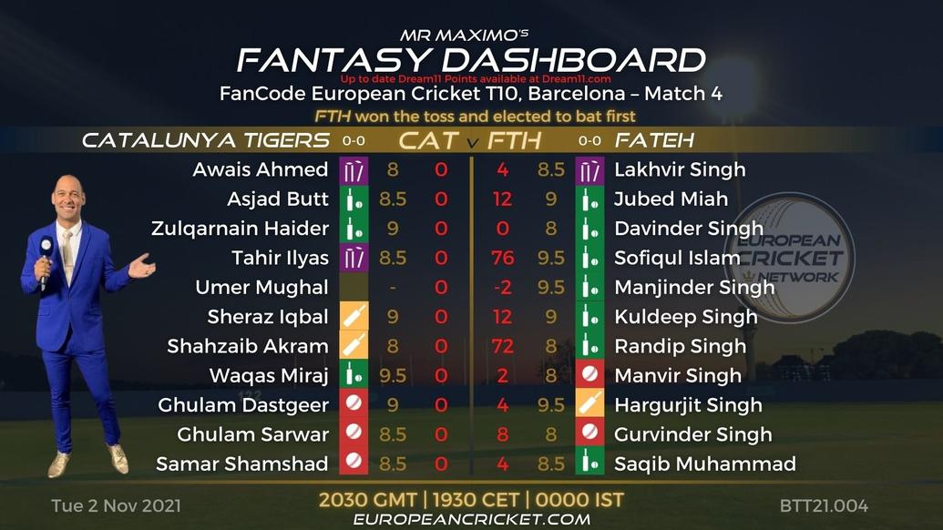 FANTASY Dashboard - Match 4 - FanCode European Cricket T10 Barcelona - T10 CRICKET LIVE