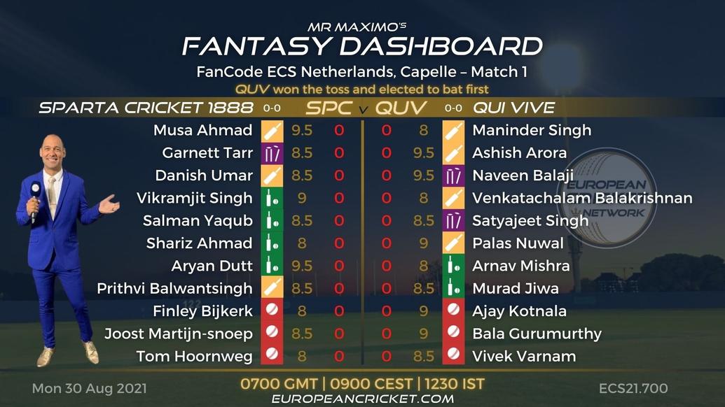 FANTASY Dashboard - Match 1 - FanCode ECS Netherlands Capelle - T10 CRICKET LIVE