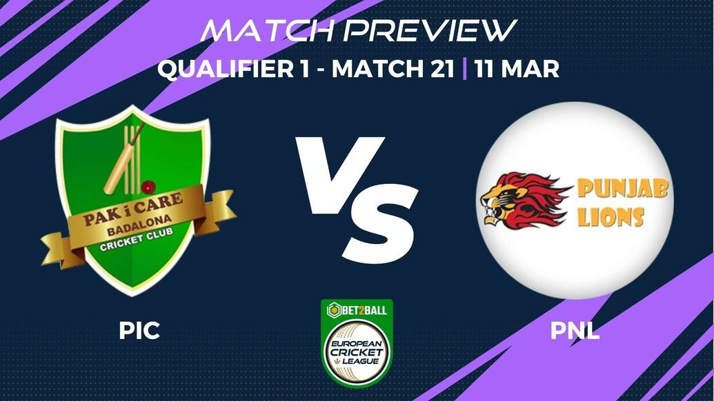 PIC vs PNL Preview | Group E – Qualifier 1, Match 21 – Bet2Ball European Cricket League