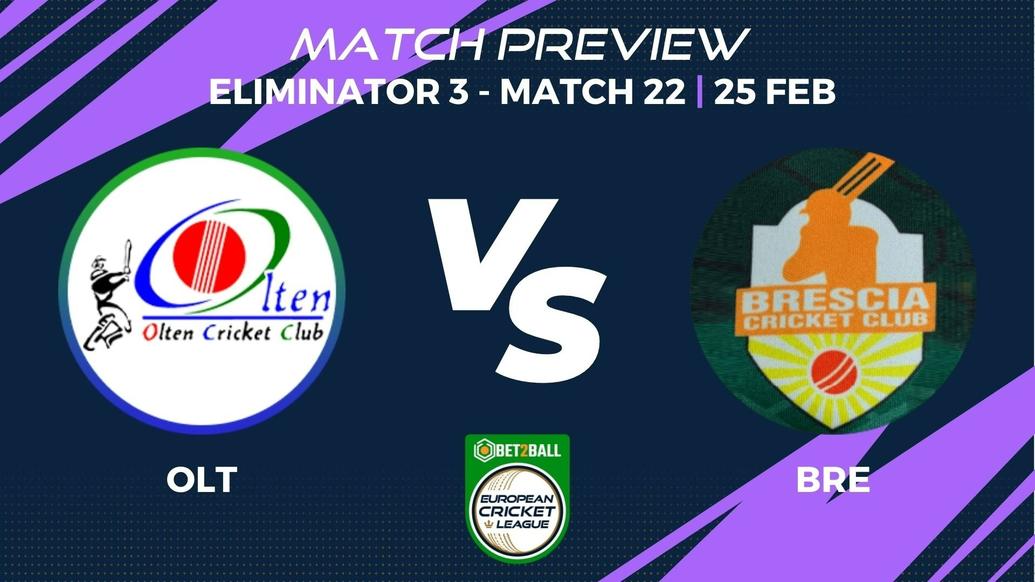 OLT vs BRE Preview | Group C – Eliminator 3, Match 22 – Bet2Ball European Cricket League