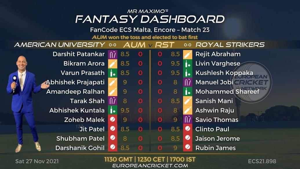 FANTASY Dashboard - Match 23 - FanCode ECS Malta Encore - T10 CRICKET LIVE