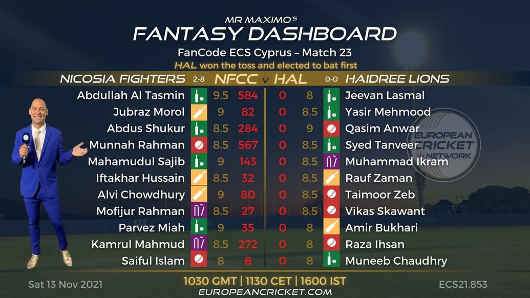 FANTASY Dashboard - Match 23 - FanCode ECS Cyprus - T10 CRICKET LIVE