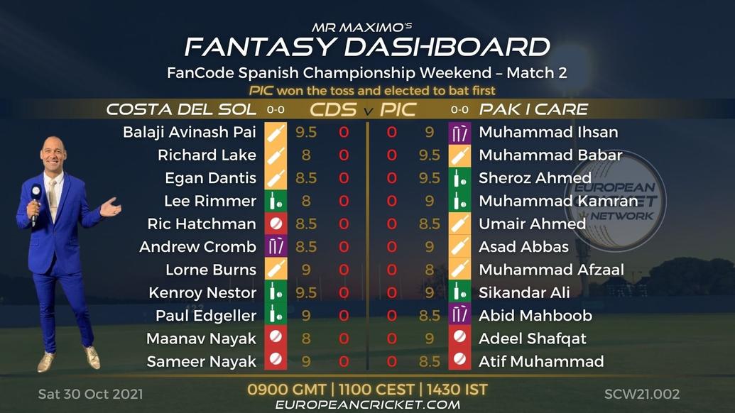 FANTASY Dashboard - Match 2 - FanCode Spanish Championship Weekend - T10 CRICKET LIVE