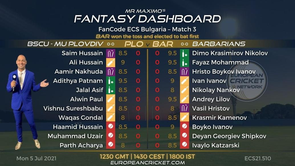 FANTASY Dashboard Match 3 - FanCode ECS Bulgaria