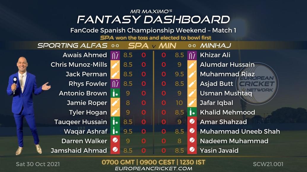 FANTASY Dashboard - Match 1 - FanCode Spanish Championship Weekend - T10 CRICKET LIVE