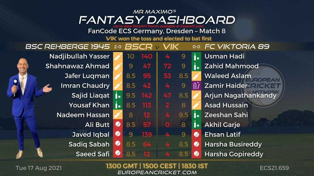 FANTASY Dashboard - Match 8 - FanCode ECS Germany Dresden - T10 CRICKET Live