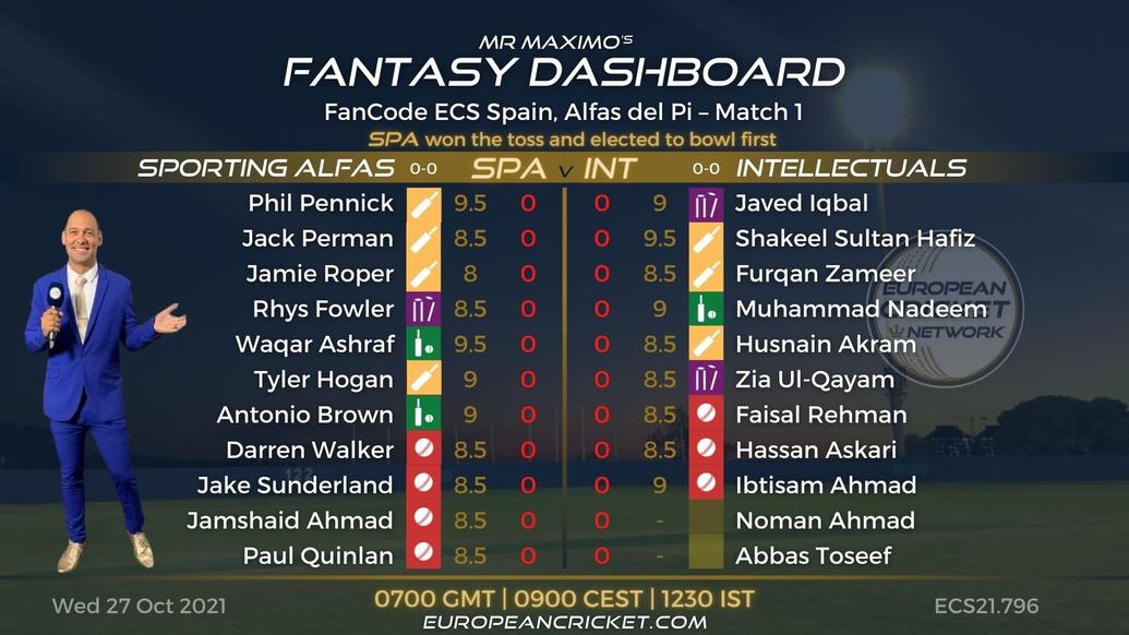 FANTASY Dashboard - Match 1 - FanCode ECS Spain L'Alfas del Pi - T10 CRICKET LIVE