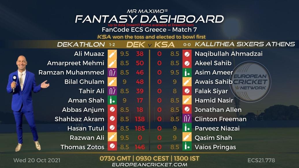 FANTASY Dashboard - Match 7 - FanCode ECS Greece - T10 CRICKET LIVE